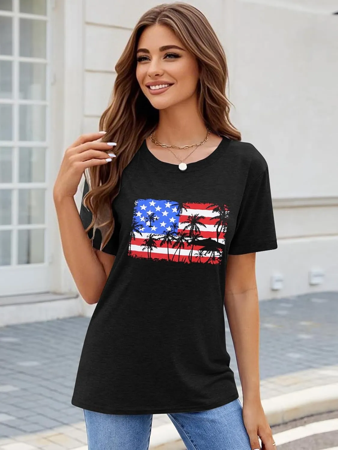 Anbech Short Sleeve Shirts for Women Cute Sunflowers Graphic Tees Loose Summer Tops