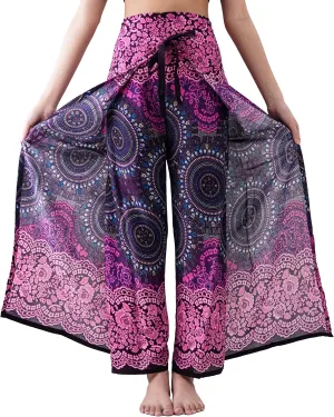 B BANGKOK PANTS Women's Boho Palazzo Pants Wide Leg Yoga Wrap Tie Up Waist