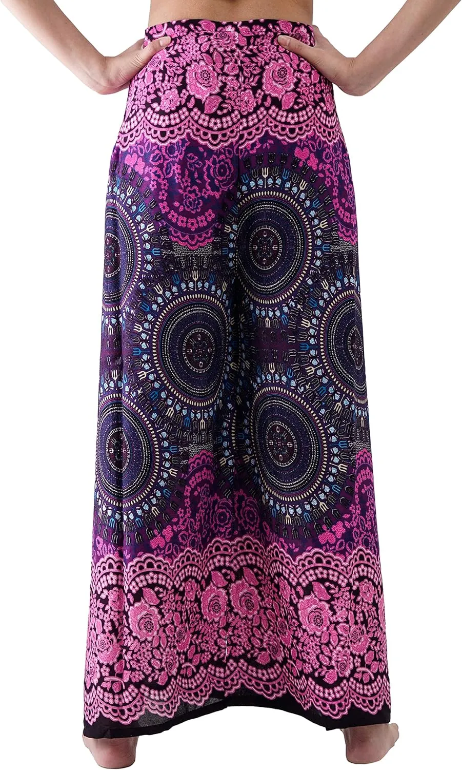 B BANGKOK PANTS Women's Boho Palazzo Pants Wide Leg Yoga Wrap Tie Up Waist