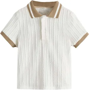 Boy's Textured Short Sleeve Collared Shirt Half Button Summer Shirts