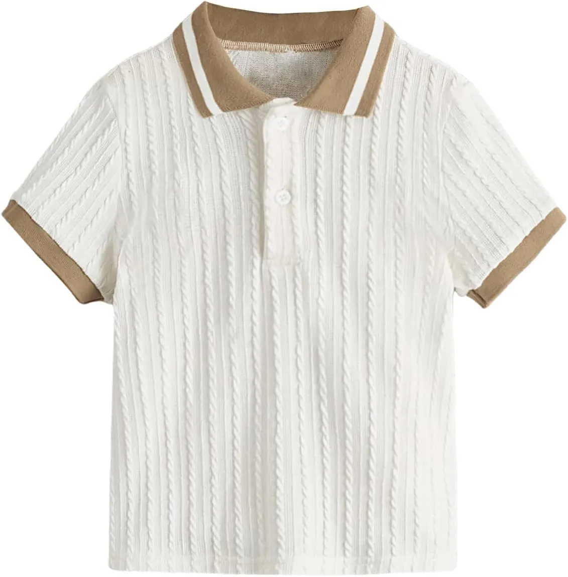 Boy's Textured Short Sleeve Collared Shirt Half Button Summer Shirts