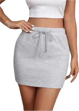 COZYEASE Women's Drawstring Waist Bodycon Skirt Skinny Mini Length Casual Plain Skirts