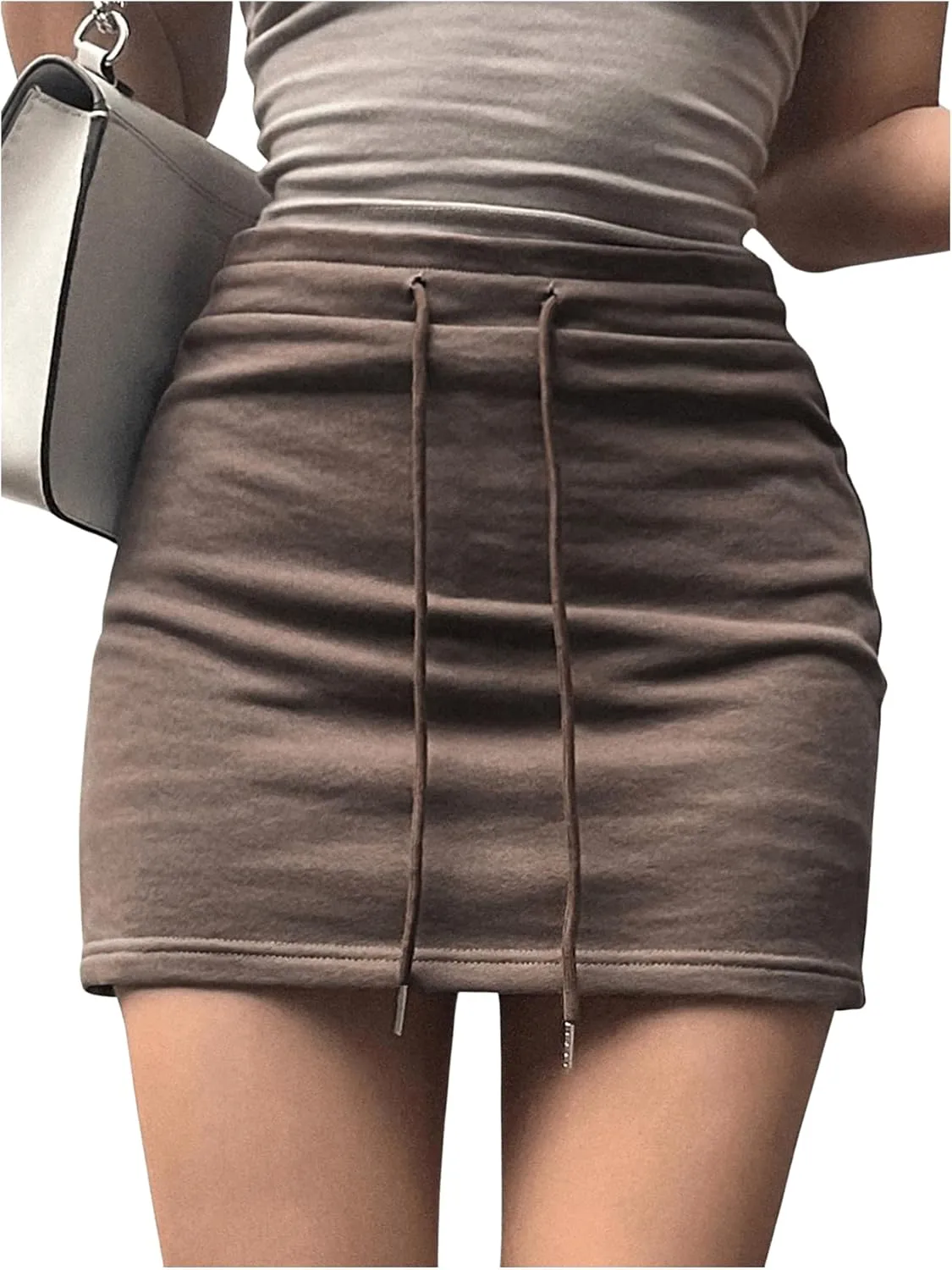 COZYEASE Women's Drawstring Waist Bodycon Skirt Skinny Mini Length Casual Plain Skirts