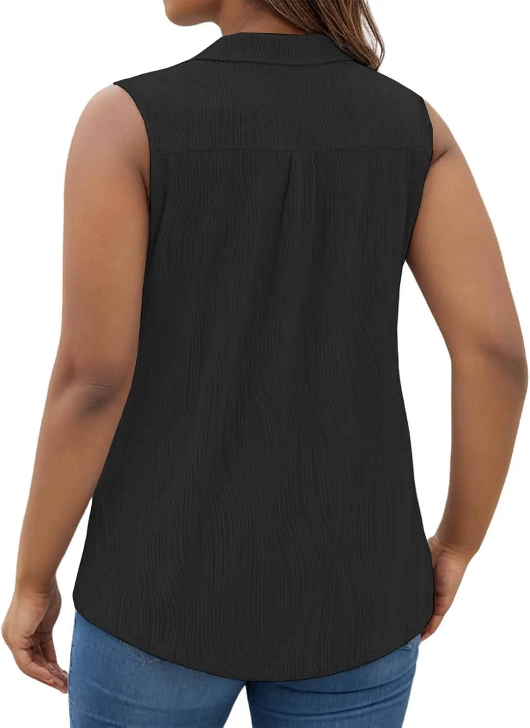 DOLNINE Womens-Plus-Size-Summer-Tank-Tops Dressy V Neck Collared Polo Shirts Casual Sleeveless Tunics Trendy Textured Blouses