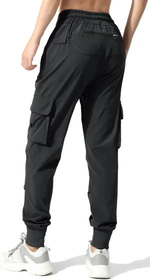 EXEKE Women's Lightweight Hiking Pants Quick Dry Tapered Cargo Joggers Stretch Workout Lounge Pants with Zipper Pockets