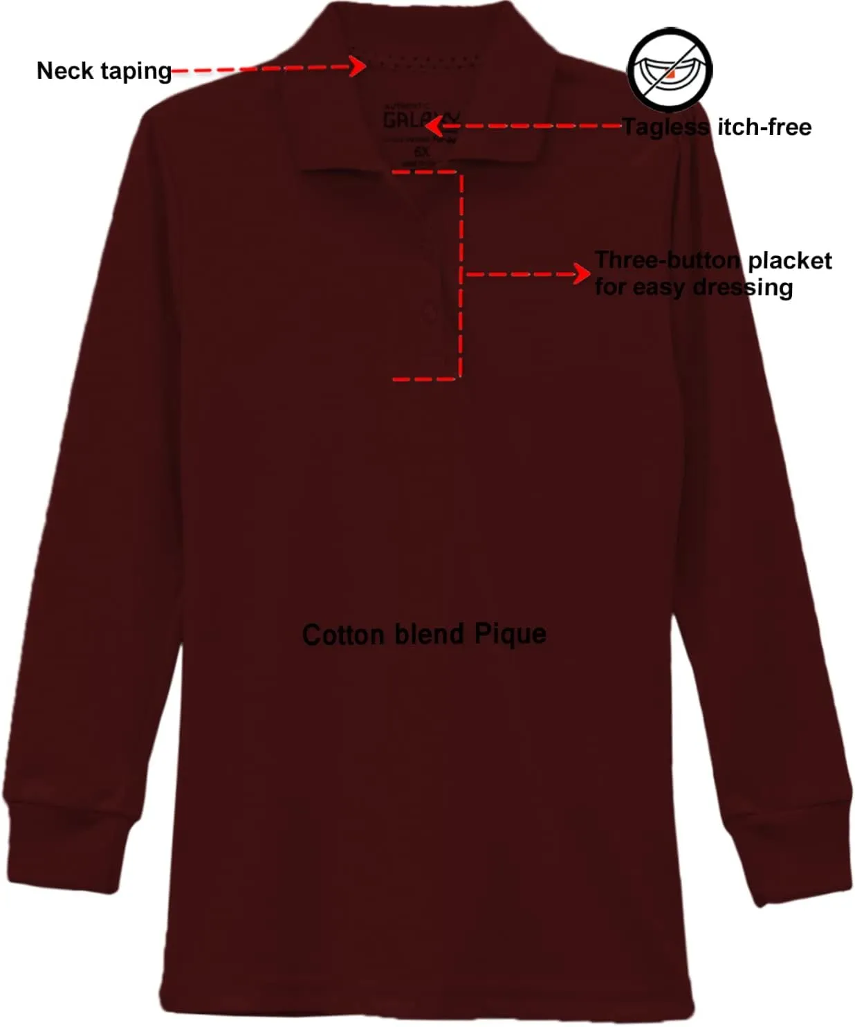 Galaxy by Harvic Girls Long Sleeve Polo Shirts School Uniform Shirt