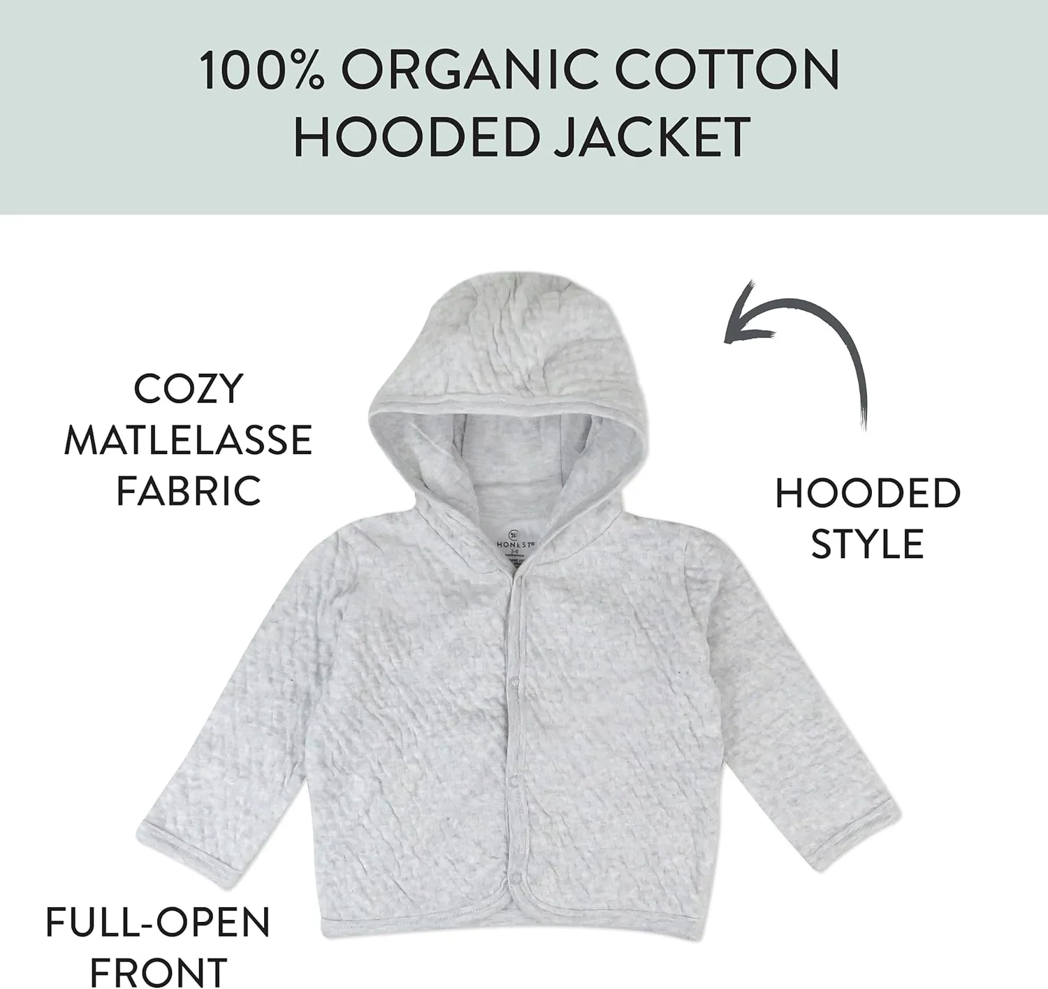 HonestBaby Matelasse Snap-Front Hoodie 100% Organic Cotton Infant Baby Boys, Girls