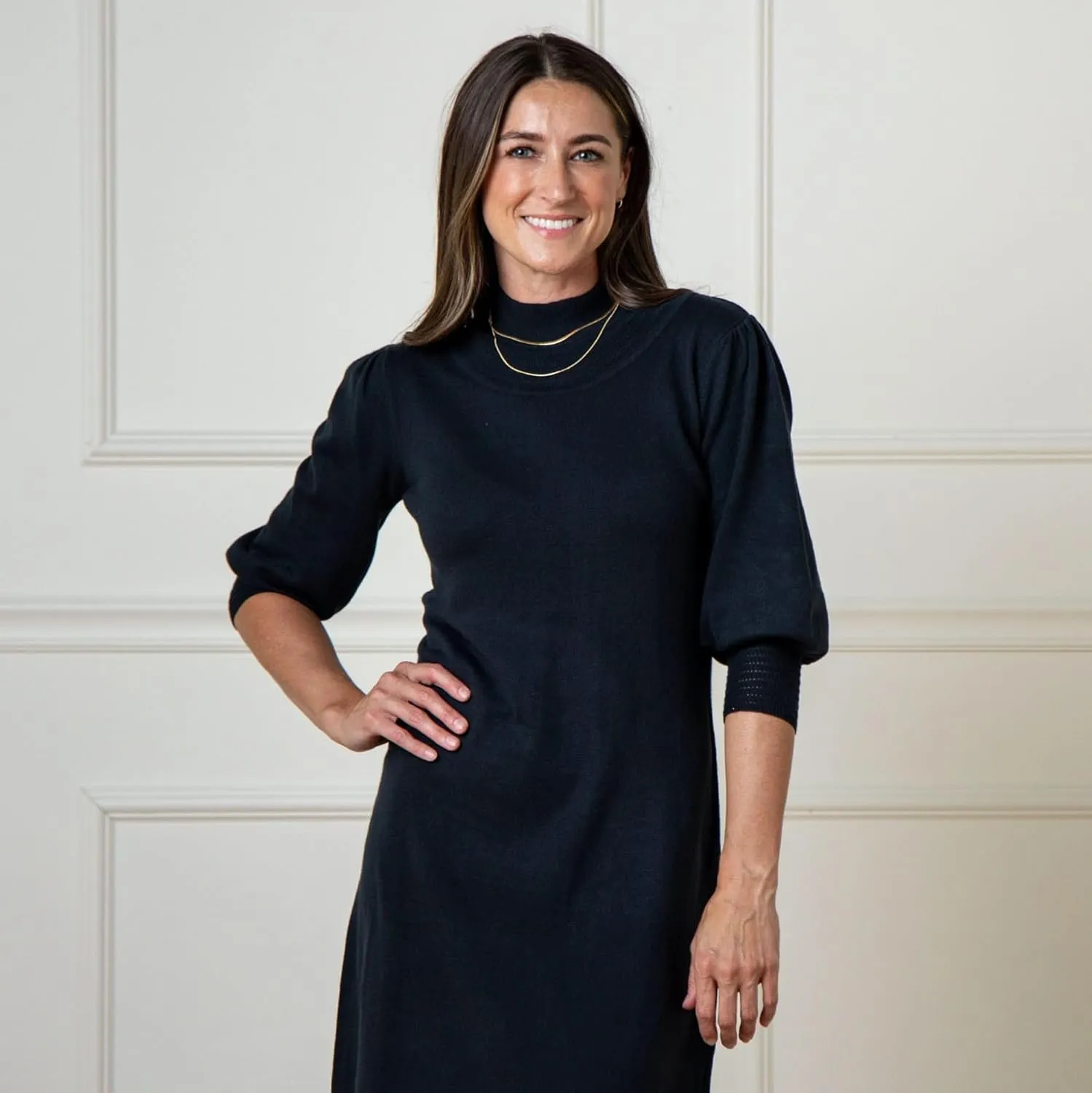Hope & Henry Womens' Cable Sweater Dress with Elbow Patches