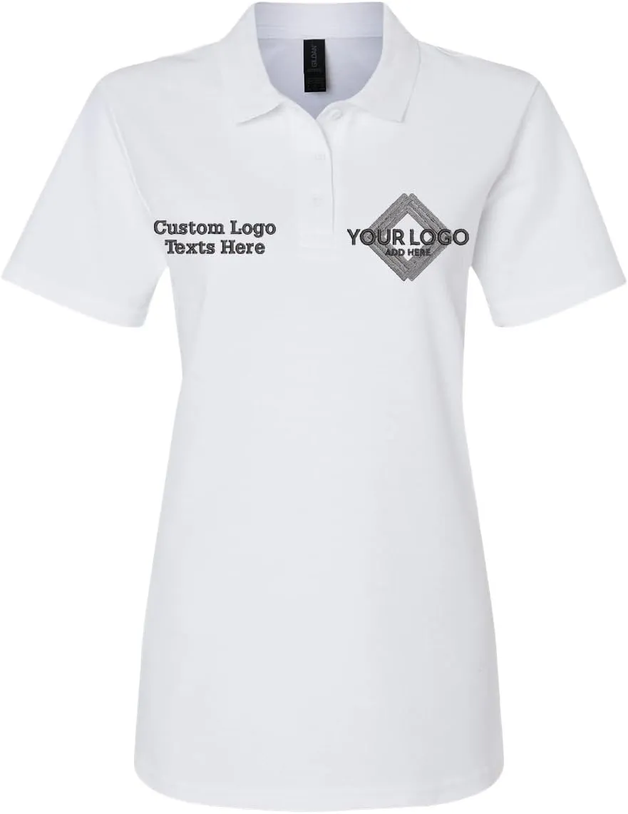 INK STITCH Women 64800L Custom Embroidery Logo Texts Cotton Pique Polo Shirts