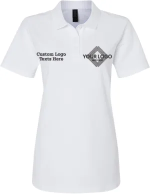 INK STITCH Women 64800L Custom Embroidery Logo Texts Cotton Pique Polo Shirts