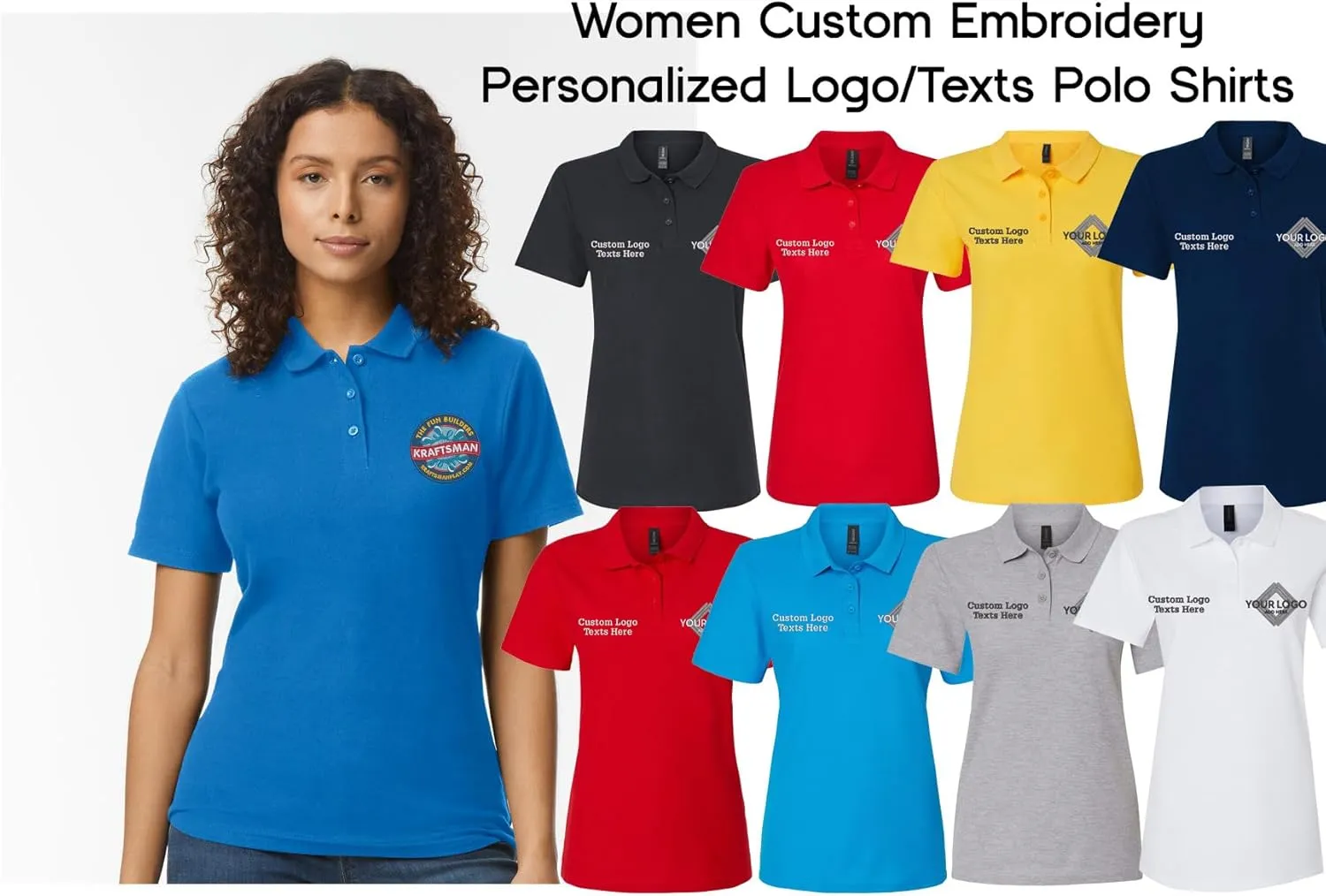 INK STITCH Women 64800L Custom Embroidery Logo Texts Cotton Pique Polo Shirts
