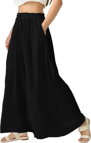 Joob Joob Palazzo Pants for Women - Wide Leg Flowy Plus Size Dress Pants - Elastic Stretch Waist Womens Trousers with Pockets