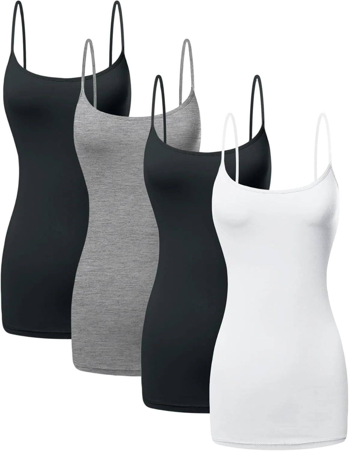 Long Cotton Camisole Spaghetti Strap Tank Top for Women Basic Cami Tops Womens Undershirts - Pack 1-4