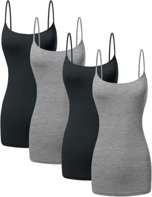 Long Cotton Camisole Spaghetti Strap Tank Top for Women Basic Cami Tops Womens Undershirts - Pack 1-4