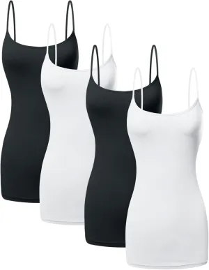 Long Cotton Camisole Spaghetti Strap Tank Top for Women Basic Cami Tops Womens Undershirts - Pack 1-4