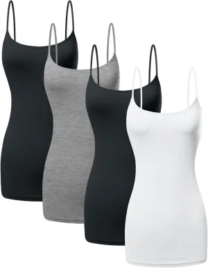 Long Cotton Camisole Spaghetti Strap Tank Top for Women Basic Cami Tops Womens Undershirts - Pack 1-4