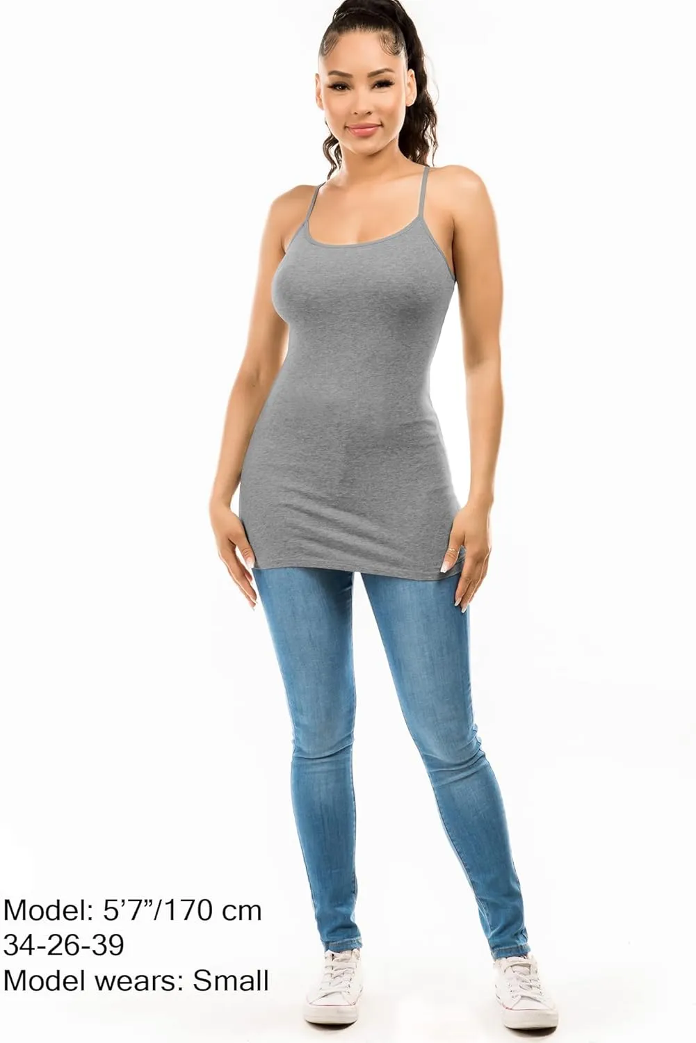 Long Cotton Camisole Spaghetti Strap Tank Top for Women Basic Cami Tops Womens Undershirts - Pack 1-4