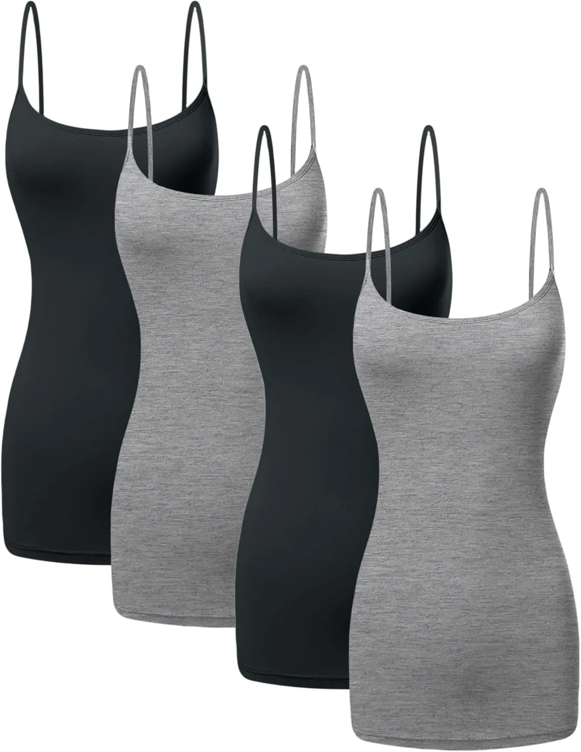 Long Cotton Camisole Spaghetti Strap Tank Top for Women Basic Cami Tops Womens Undershirts - Pack 1-4