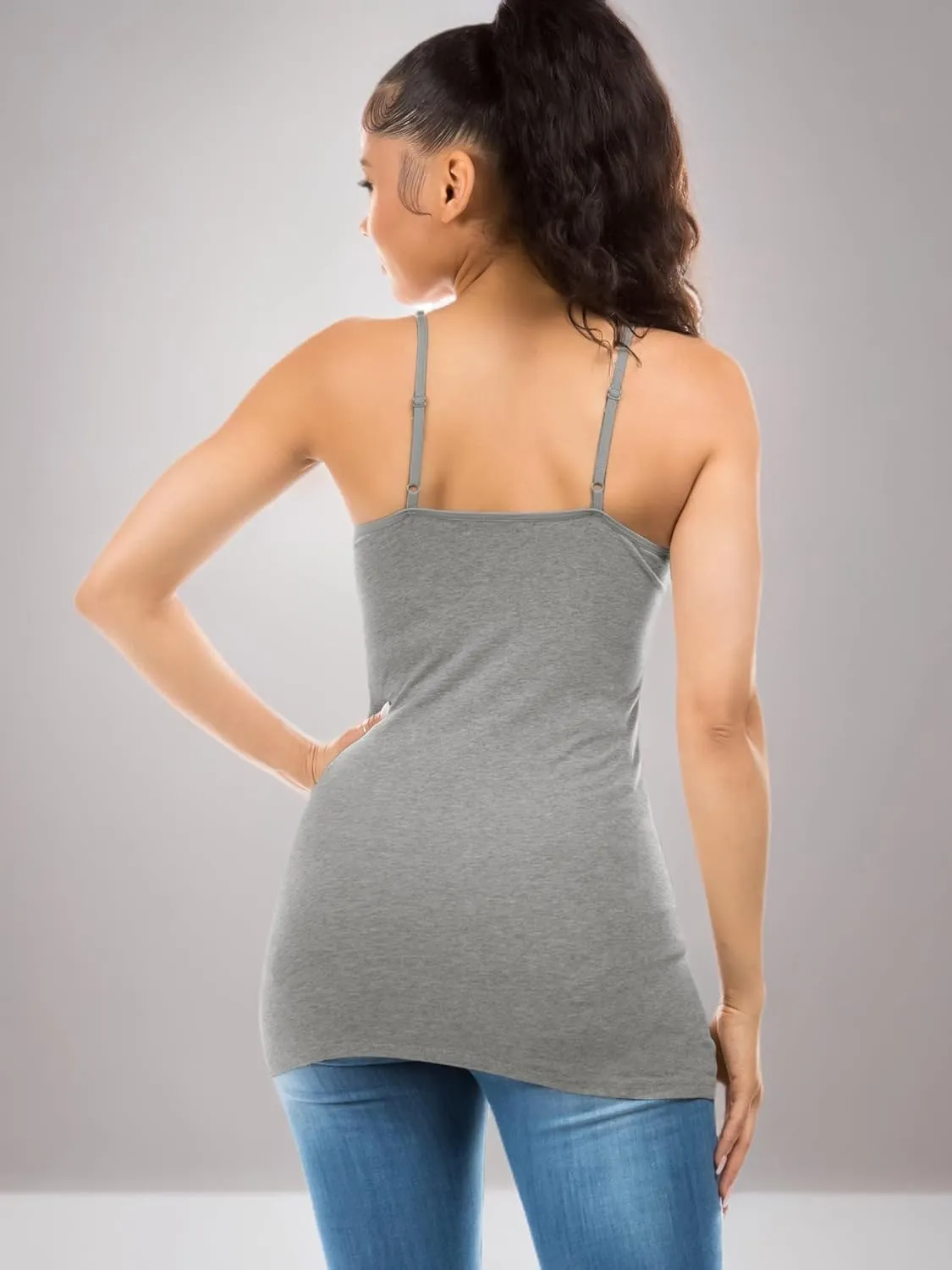 Long Cotton Camisole Spaghetti Strap Tank Top for Women Basic Cami Tops Womens Undershirts - Pack 1-4