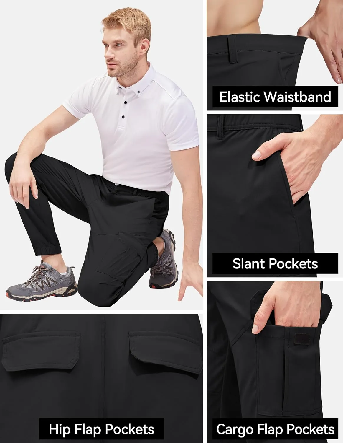 Men Waterproof Hiking Pants,Slim Fit Hiking Joggers for Mens, Stretch Lightweight Cargo Pants with Pockets