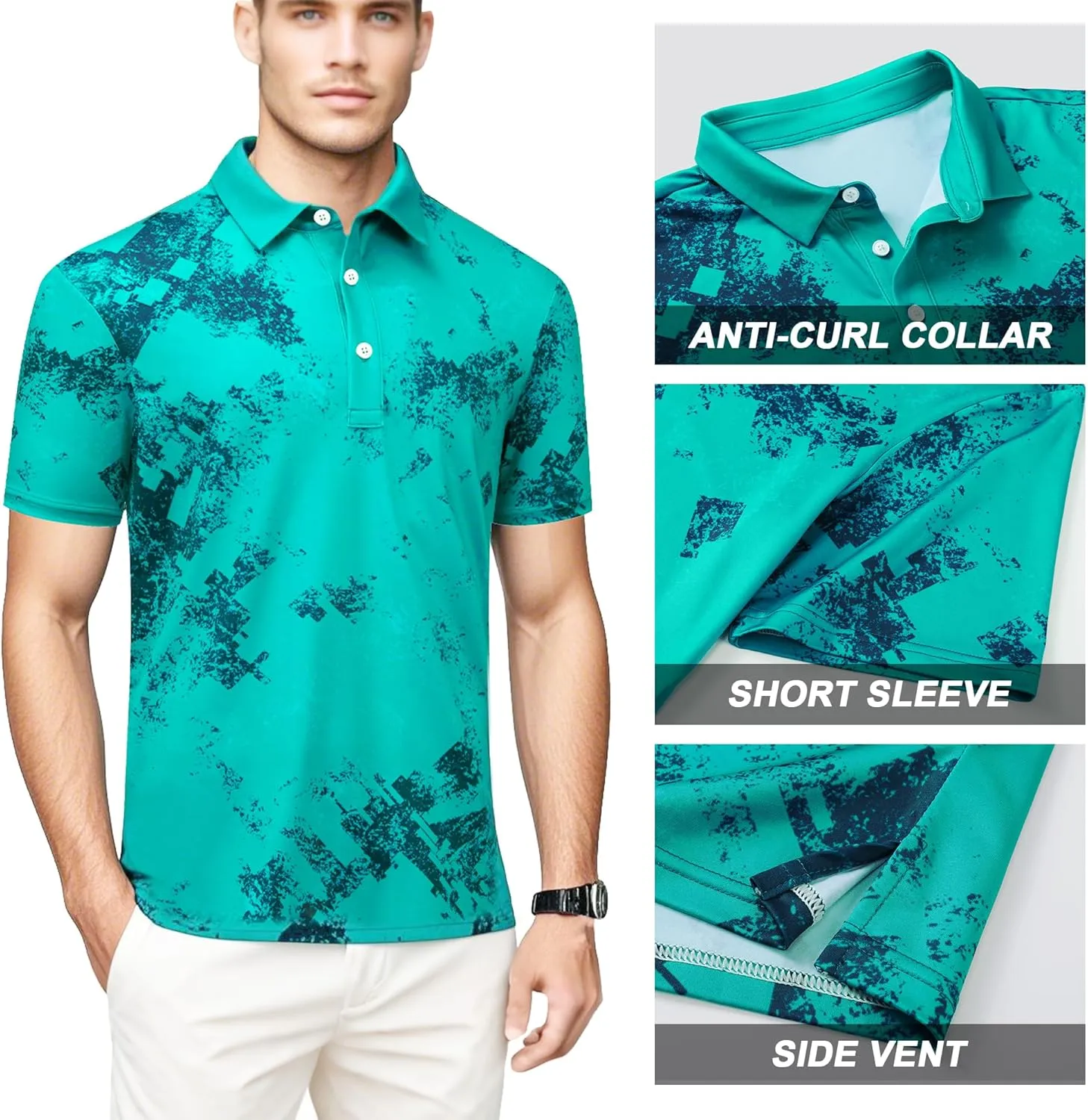 Men's Golf Shirts-Moisture Wicking Dry Fit Performance Recycled Polo Short Sleeve for Bussiness Casual Tennis
