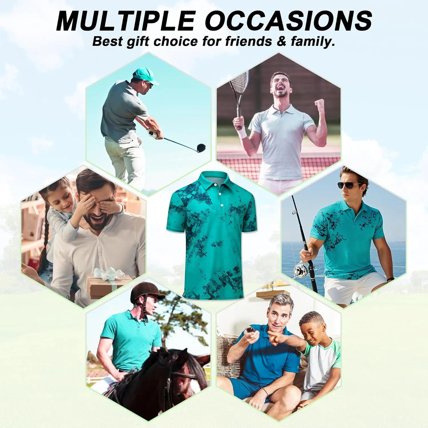 Men's Golf Shirts-Moisture Wicking Dry Fit Performance Recycled Polo Short Sleeve for Bussiness Casual Tennis