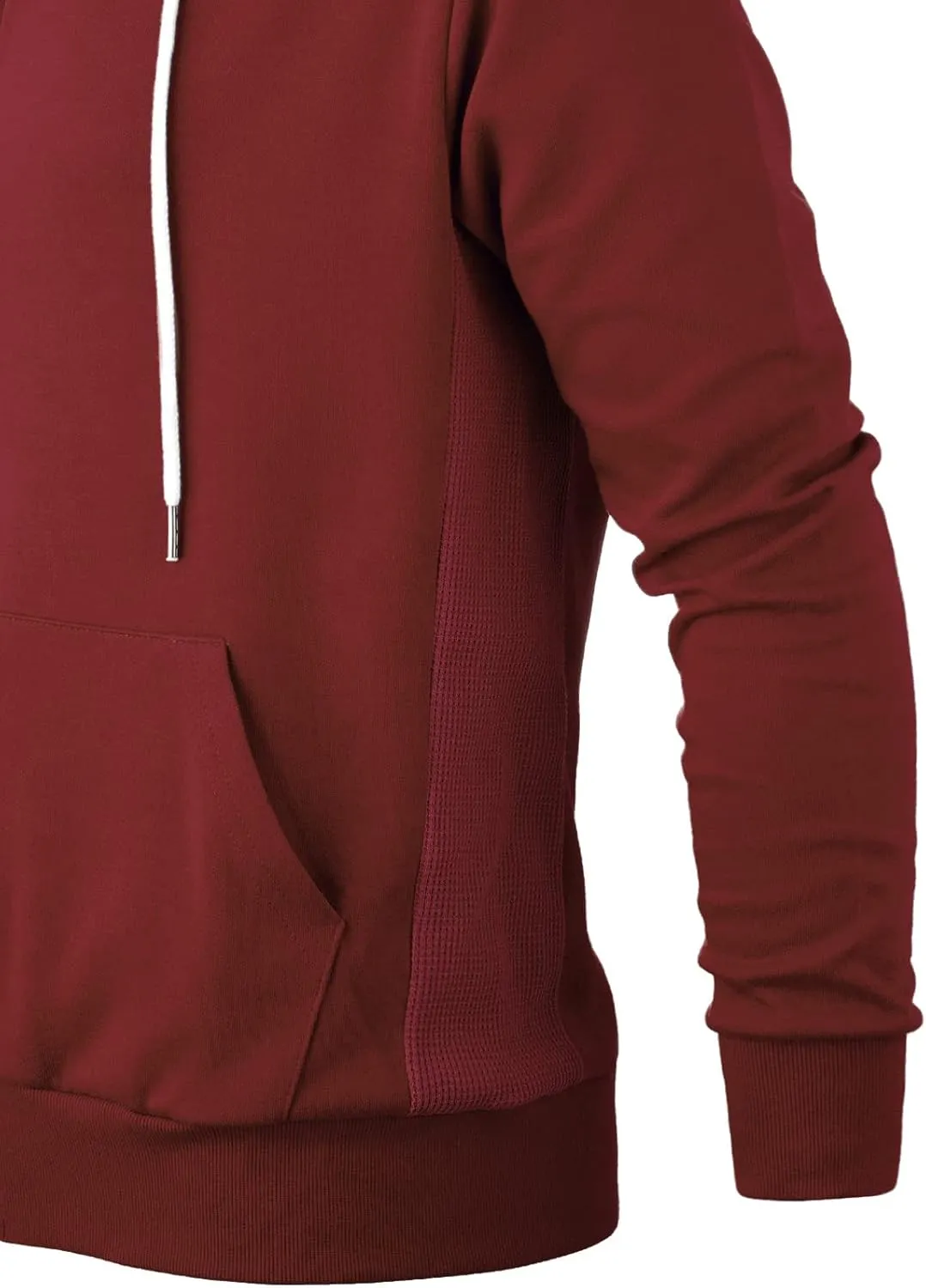 Mens Slim Fit Long Sleeve Lightweight Zip-up Hoodie Mixed Waffle Knit with Kangaroo Pocket