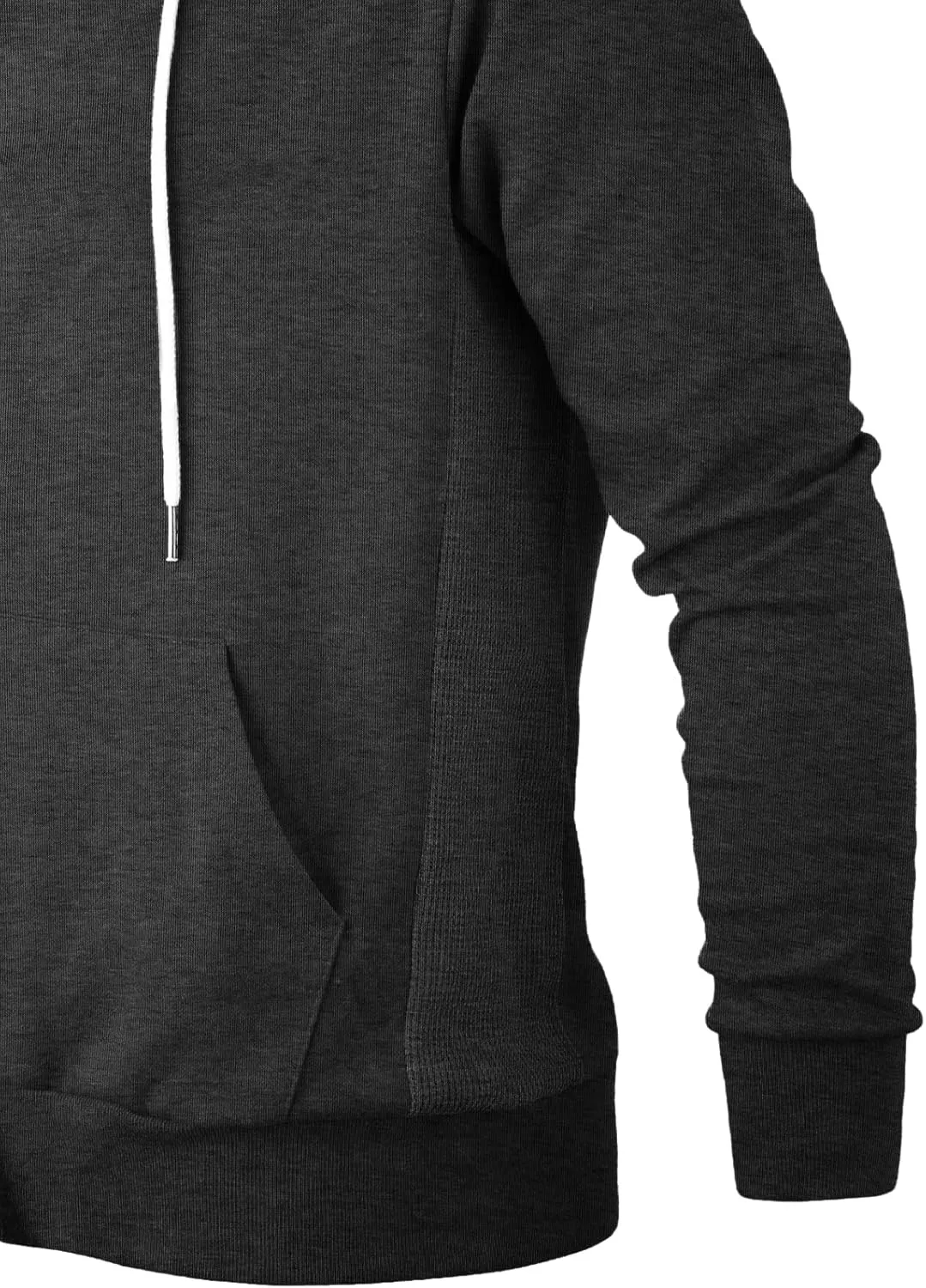 Mens Slim Fit Long Sleeve Lightweight Zip-up Hoodie Mixed Waffle Knit with Kangaroo Pocket