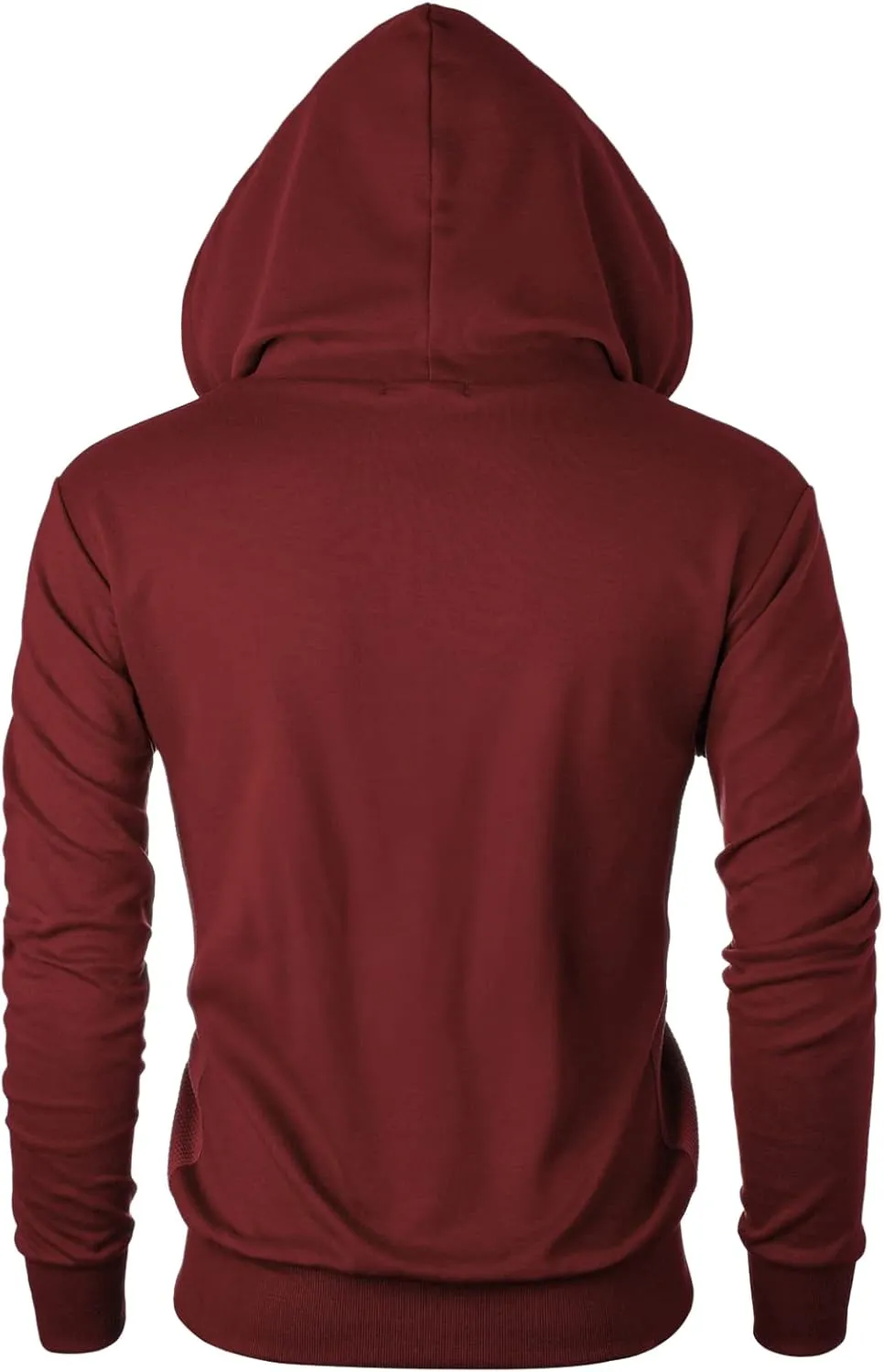 Mens Slim Fit Long Sleeve Lightweight Zip-up Hoodie Mixed Waffle Knit with Kangaroo Pocket