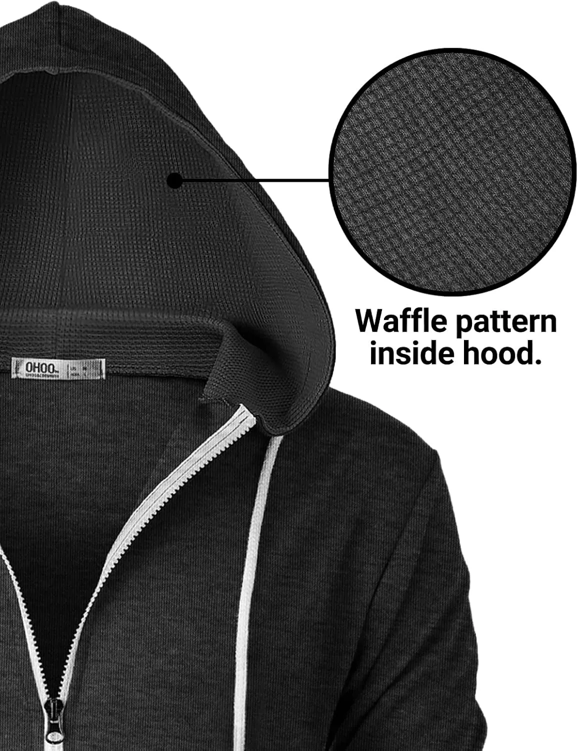 Mens Slim Fit Long Sleeve Lightweight Zip-up Hoodie Mixed Waffle Knit with Kangaroo Pocket