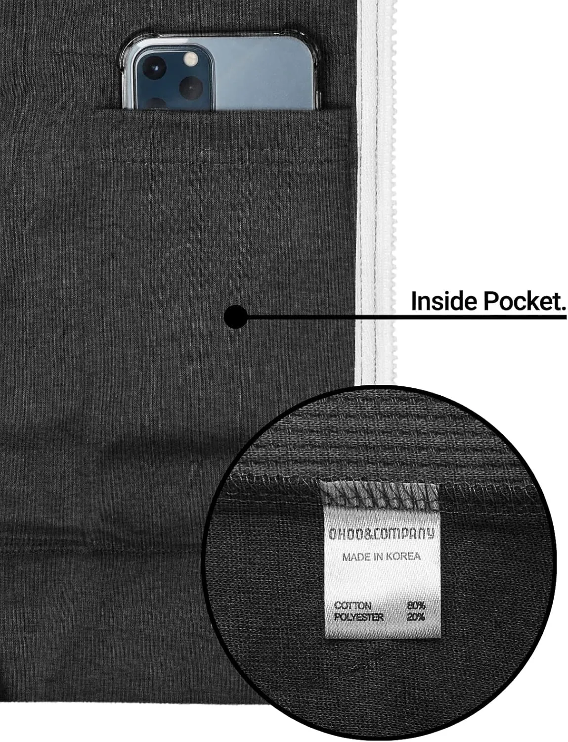 Mens Slim Fit Long Sleeve Lightweight Zip-up Hoodie Mixed Waffle Knit with Kangaroo Pocket