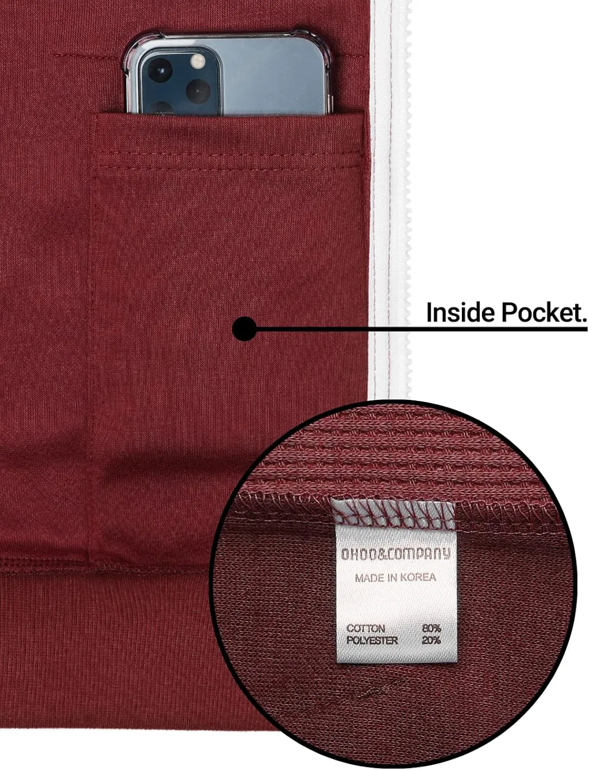 Mens Slim Fit Long Sleeve Lightweight Zip-up Hoodie Mixed Waffle Knit with Kangaroo Pocket