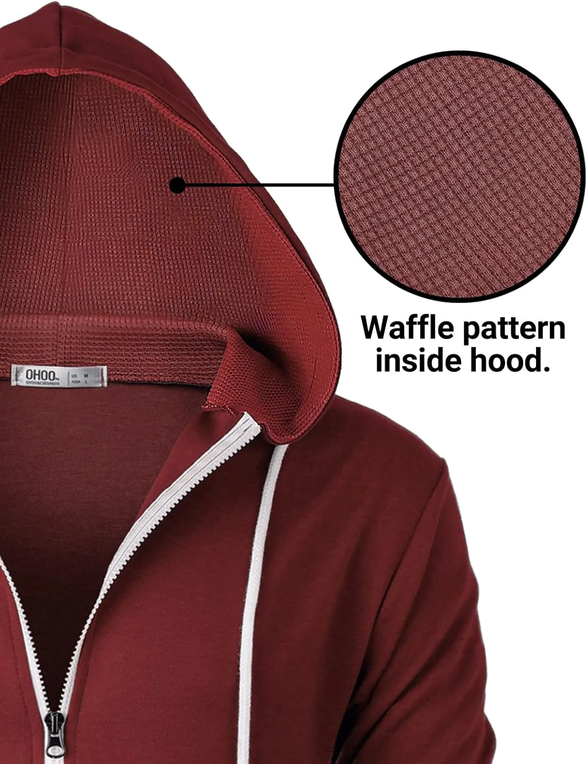 Mens Slim Fit Long Sleeve Lightweight Zip-up Hoodie Mixed Waffle Knit with Kangaroo Pocket