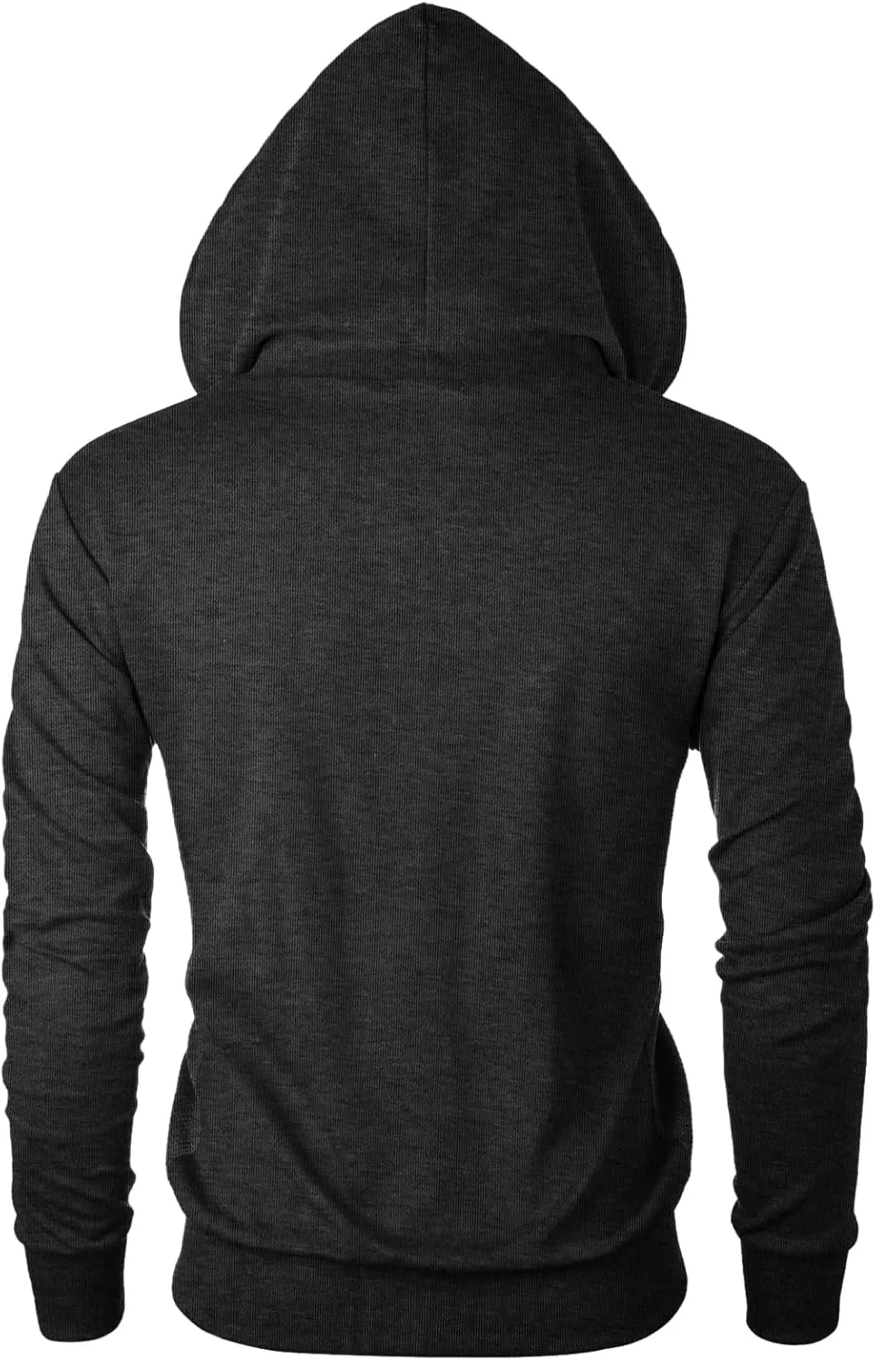 Mens Slim Fit Long Sleeve Lightweight Zip-up Hoodie Mixed Waffle Knit with Kangaroo Pocket