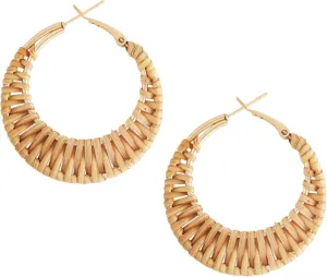 MINACHI Boho Handwoven Rattan Hoop Earrings, Bohemian Summer Beach Statement Jewelry Gift for Women (2)