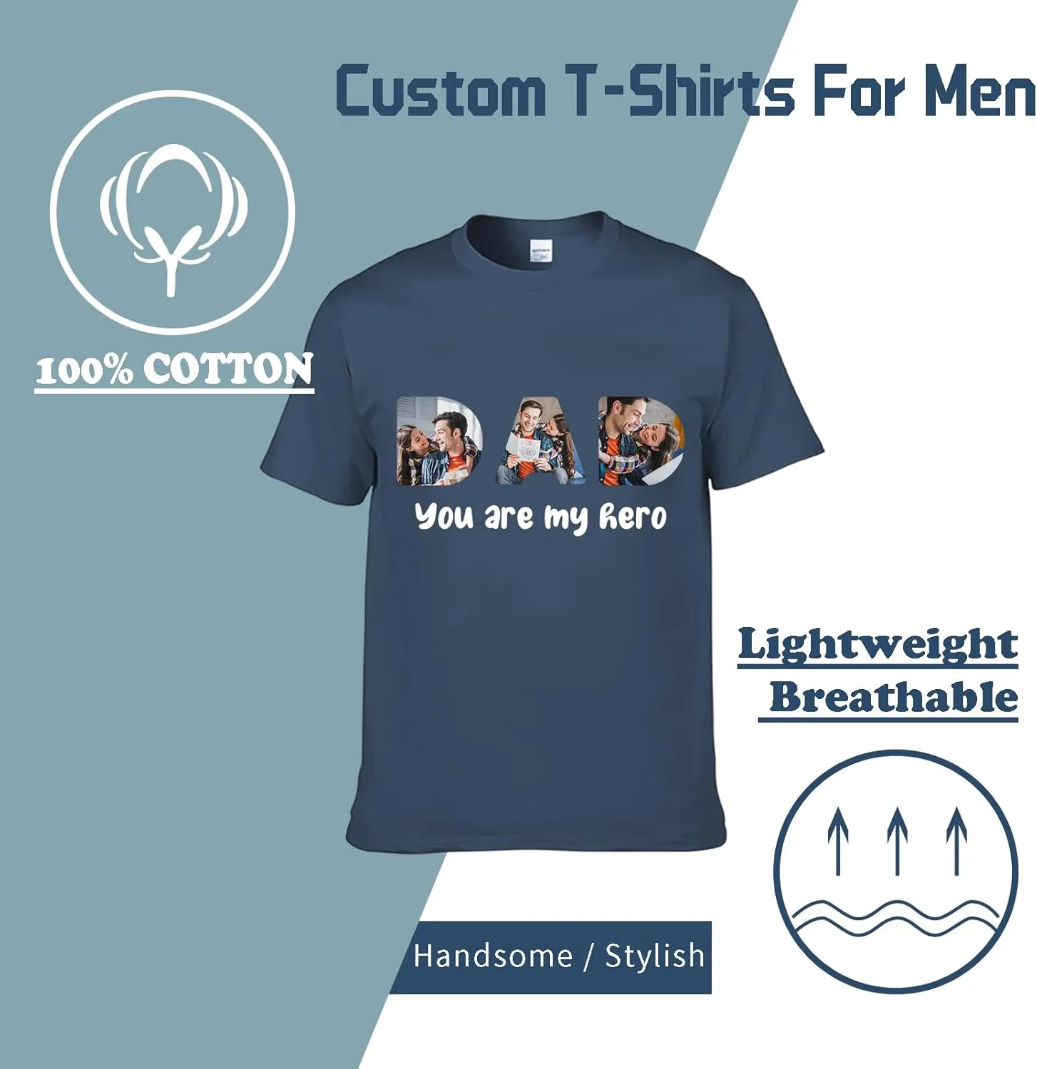 Personalized Fathers Day T-Shirt, Custom Best Gifts for Dad from Daughter Kids Wife, Customized Birthday Present