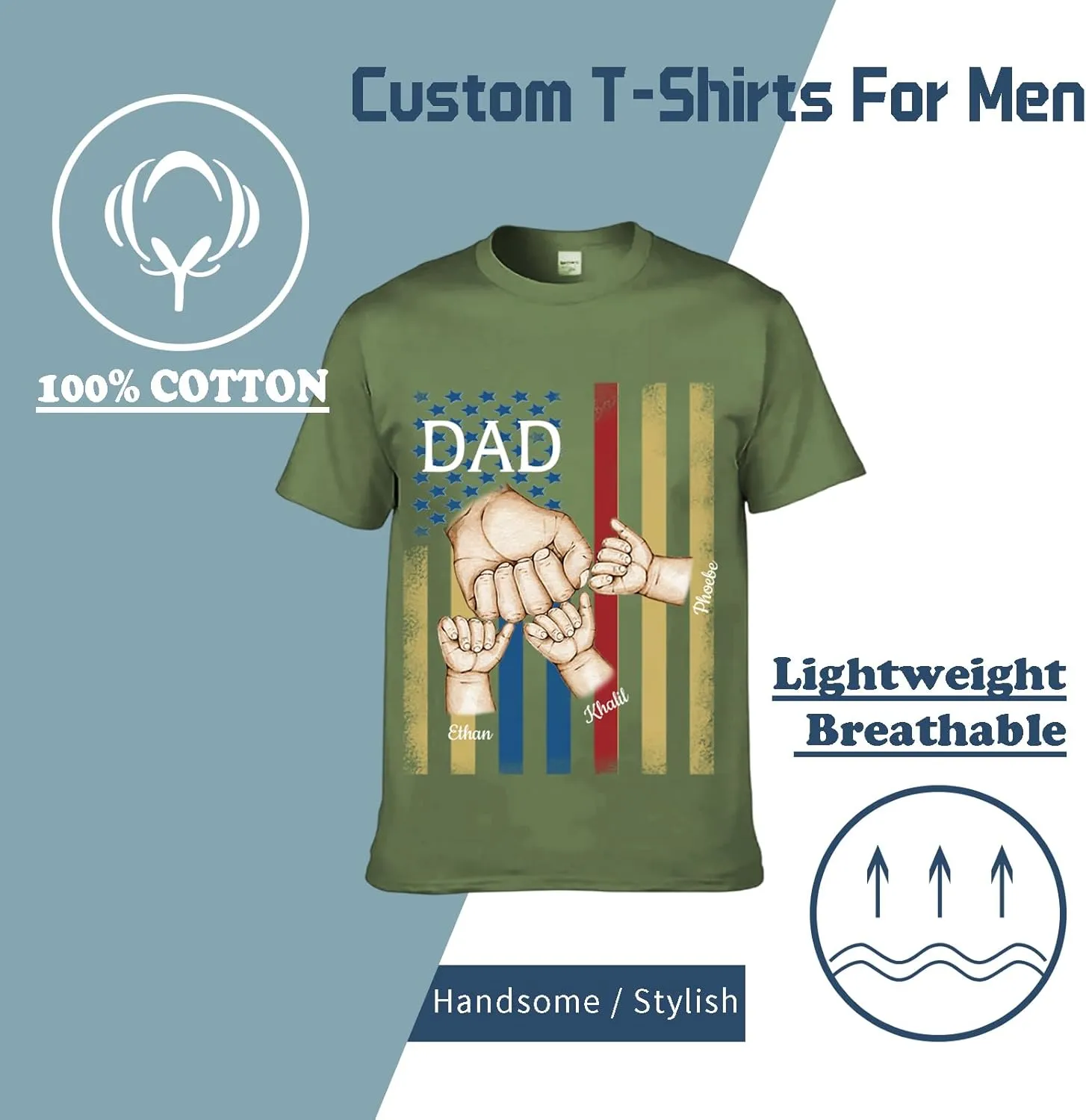 Personalized Fathers Day T-Shirt, Custom Best Gifts for Dad from Daughter Kids Wife, Customized Birthday Present