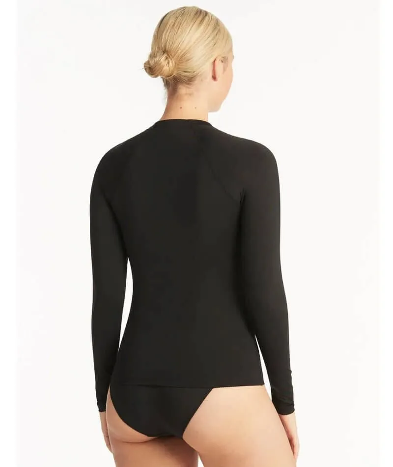Sea Level Eco Essentials Long Sleeve Rash Vest - Full Zipper - Black