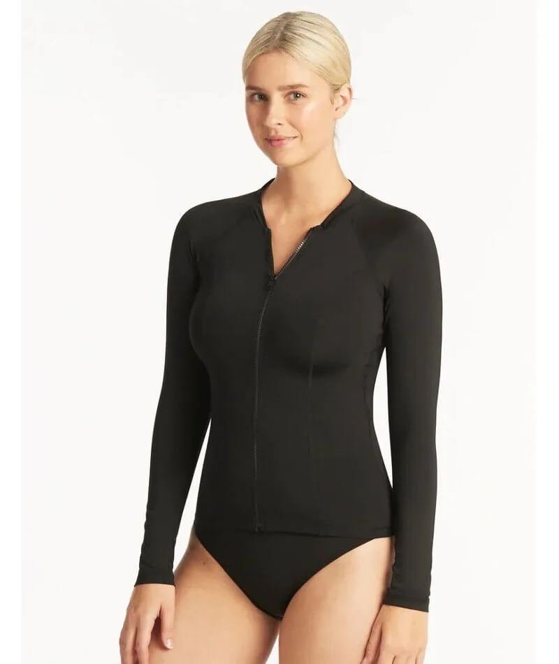 Sea Level Eco Essentials Long Sleeve Rash Vest - Full Zipper - Black