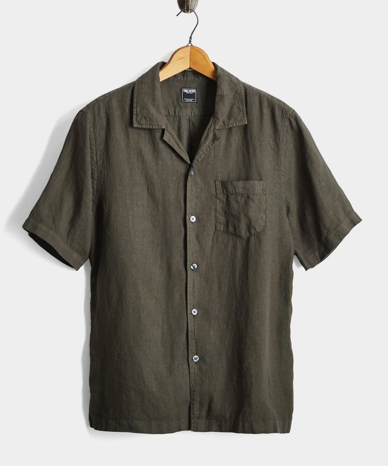 Short Sleeve Linen Camp Collar Shirt in Olive