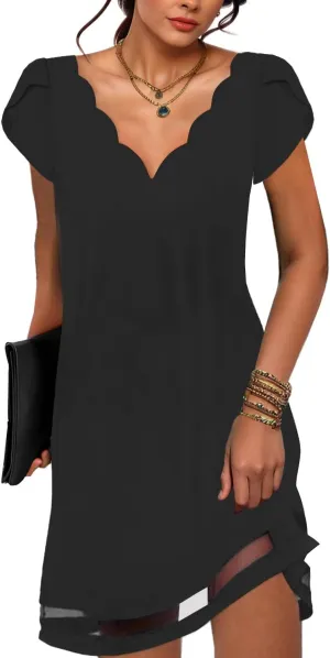 Summer Dresses for Women Petal Short Sleeve V-Neck Beach Dress Floral Print Dressy Casual Sun Dresses