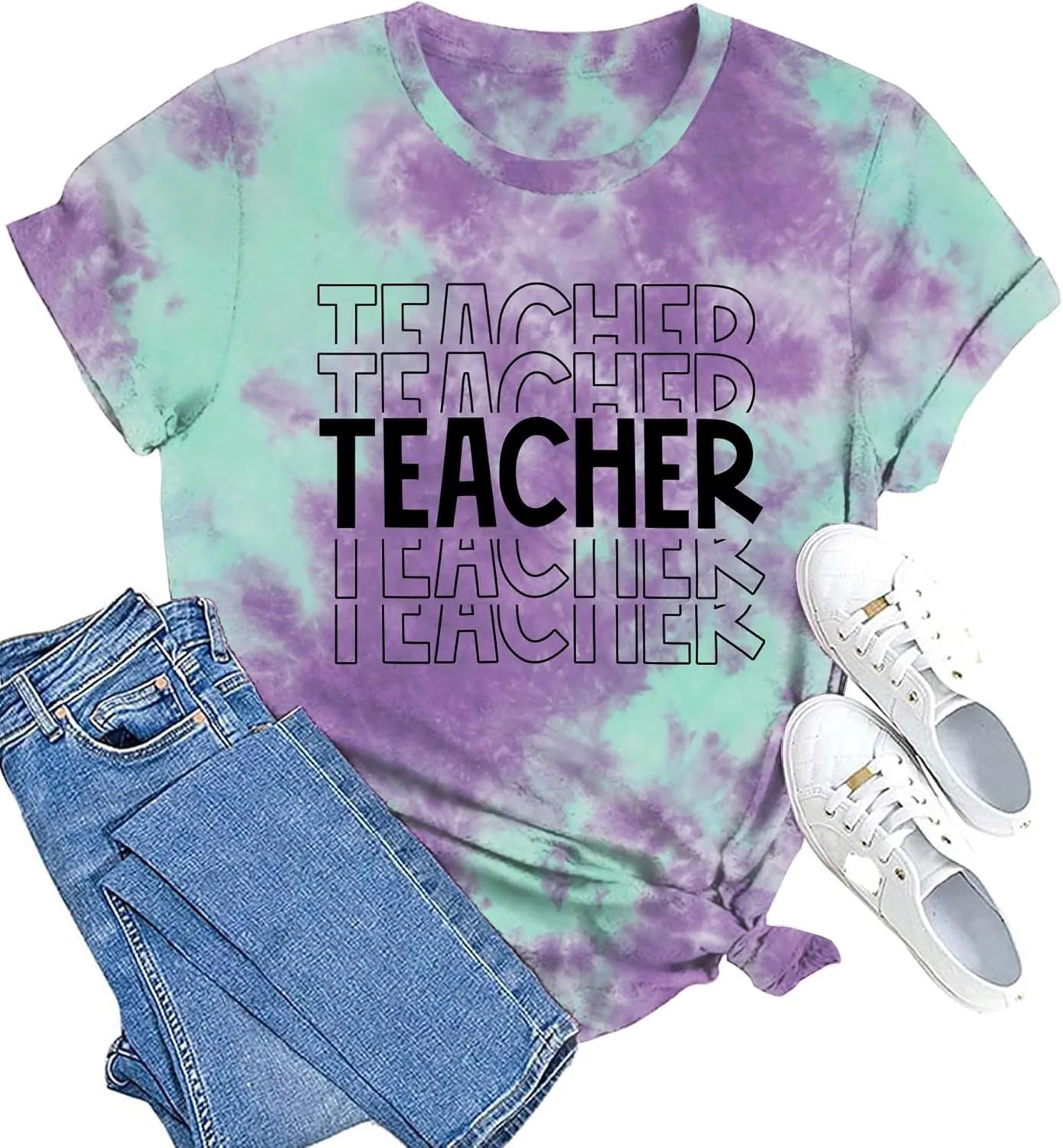 Teacher Shirts Women: Tie Dye Teacher Tshirt Funny Teacher Life Shirt Teacher Tee Tops Short Sleeve Teacher Gifts
