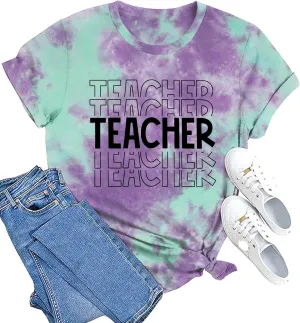 Teacher Shirts Women: Tie Dye Teacher Tshirt Funny Teacher Life Shirt Teacher Tee Tops Short Sleeve Teacher Gifts