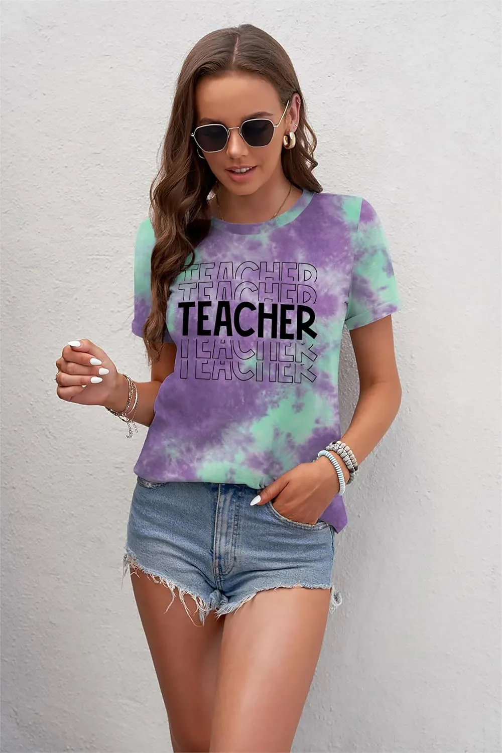 Teacher Shirts Women: Tie Dye Teacher Tshirt Funny Teacher Life Shirt Teacher Tee Tops Short Sleeve Teacher Gifts