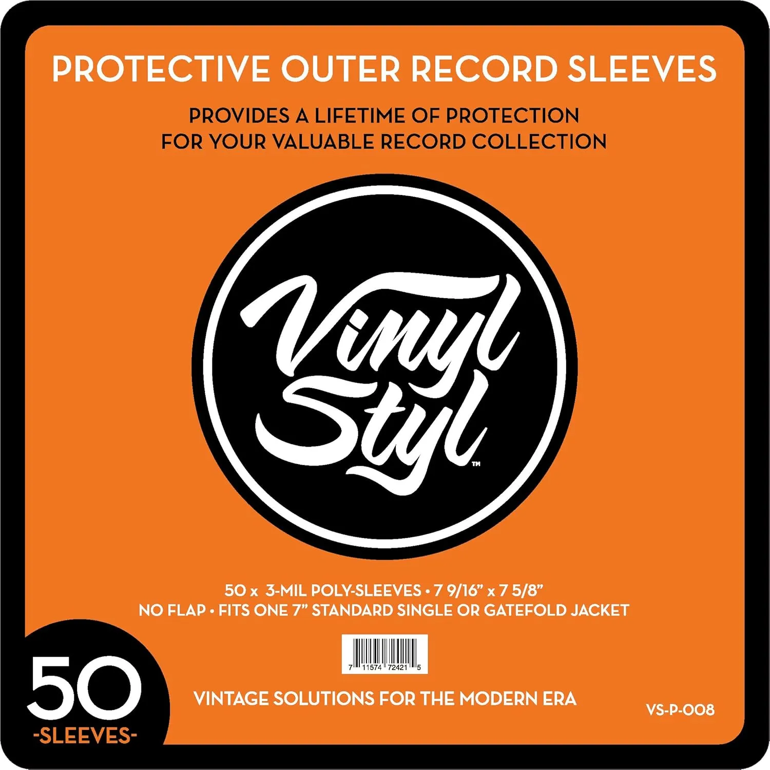 Vinyl Styl 45 RPM Vinyl Record Protective Outer Sleeves - 7" - 50 Ct (Clear)