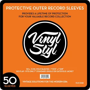 Vinyl Styl 45 RPM Vinyl Record Protective Outer Sleeves - 7" - 50 Ct (Clear)