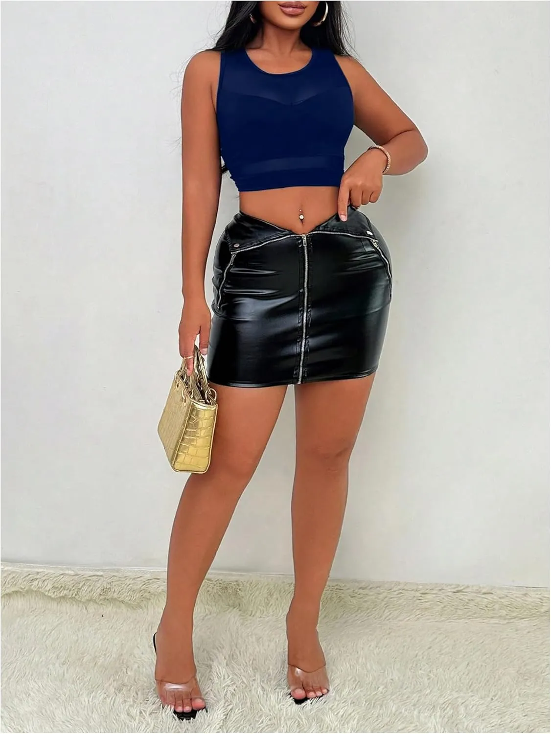 Women's Sheer Mesh Sleeveless Tank Top Slim Fit Crew Neck Crop Tops Party Club Tops