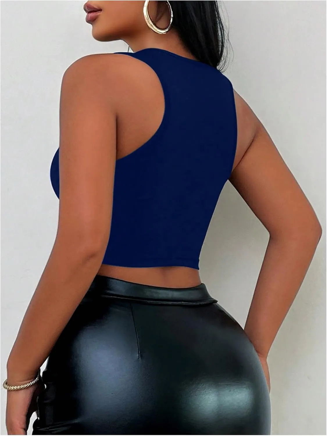 Women's Sheer Mesh Sleeveless Tank Top Slim Fit Crew Neck Crop Tops Party Club Tops